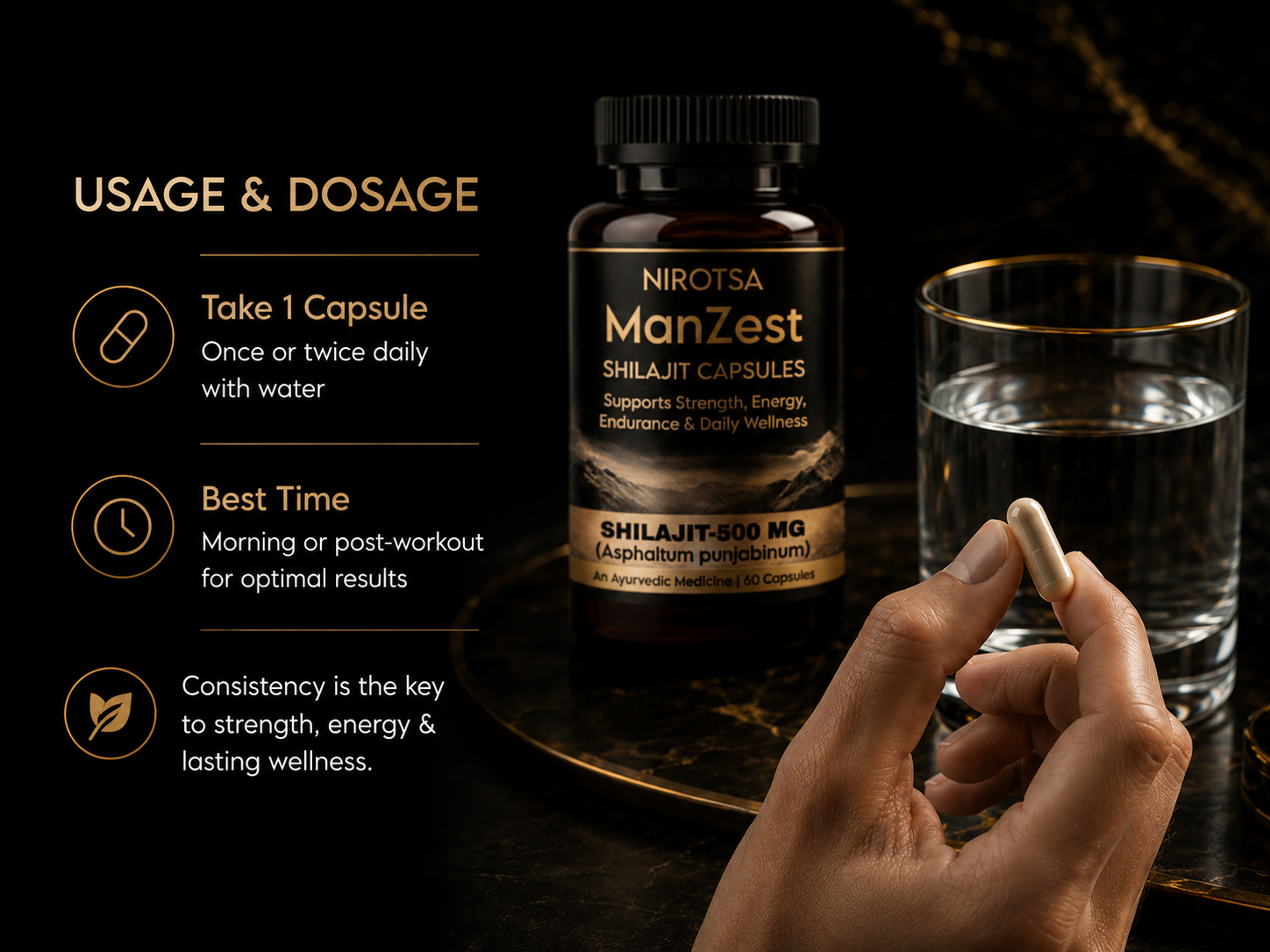 Manzest Shudh Shilajit Ayurvedic Capsules For Men, Stamina, Strength & Performance EBC image 4