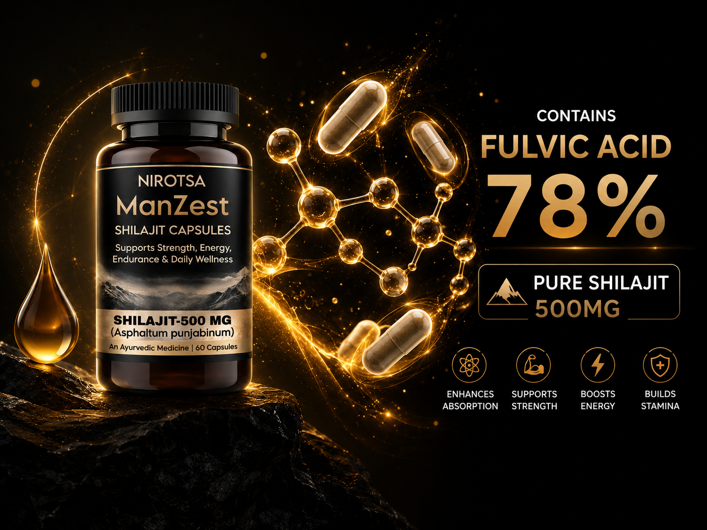 Manzest Shudh Shilajit Ayurvedic Capsules For Men, Stamina, Strength & Performance EBC image 2