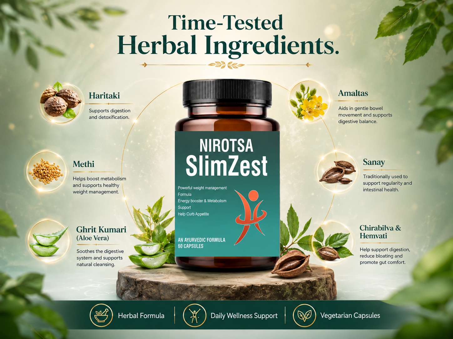 Nirotsa SlimZest Weight Loss Support Supplement | Helps Manage Appetite & Boost Metabolism | Herbal Capsules for Men & Women EBC image 6