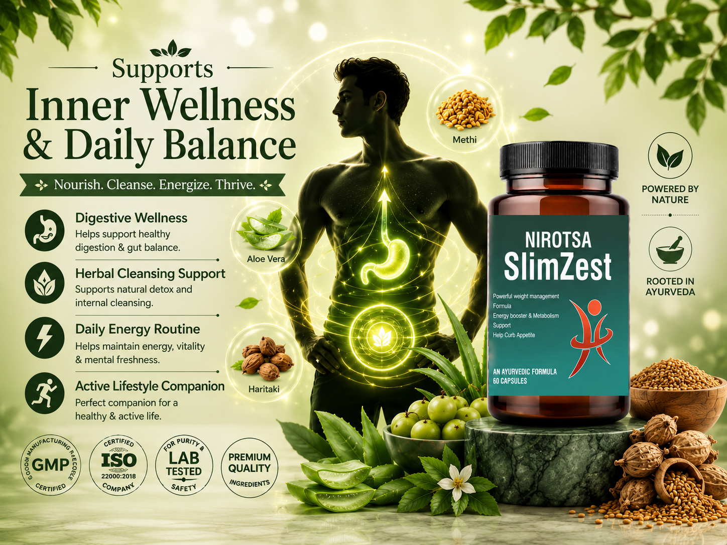 Nirotsa SlimZest Weight Loss Support Supplement | Helps Manage Appetite & Boost Metabolism | Herbal Capsules for Men & Women EBC image 2