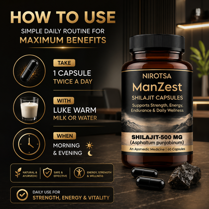Manzest Shudh Shilajit Ayurvedic Capsules For Men, Stamina, Strength & Performance
