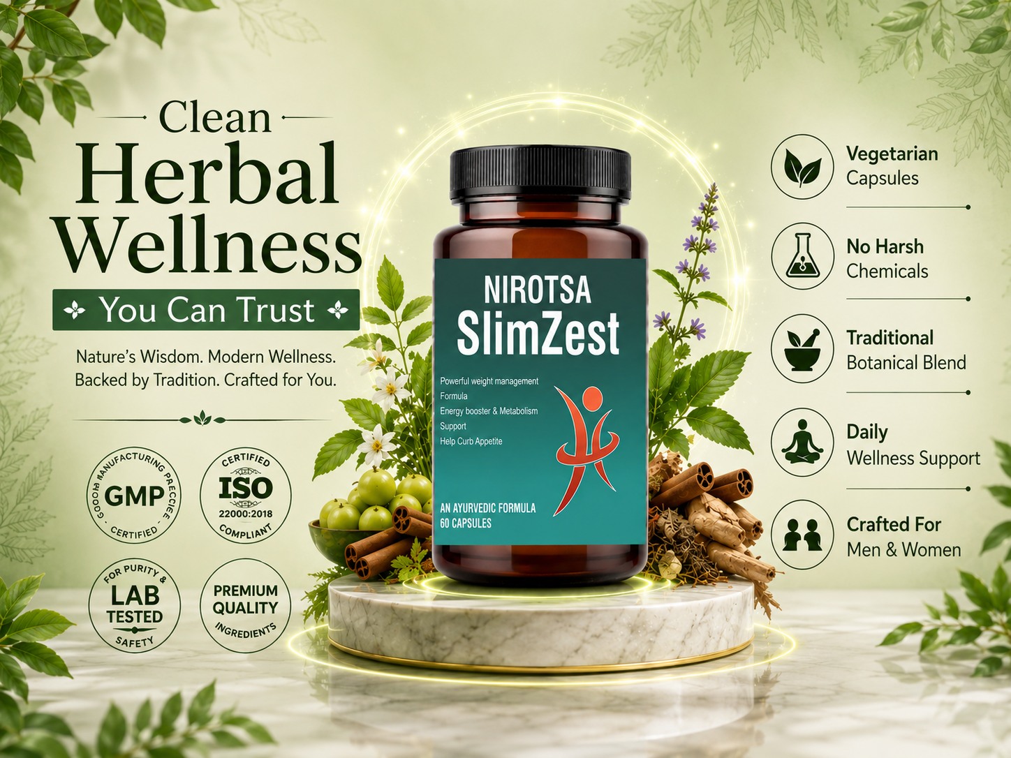 Nirotsa SlimZest Weight Loss Support Supplement | Helps Manage Appetite & Boost Metabolism | Herbal Capsules for Men & Women EBC image 3