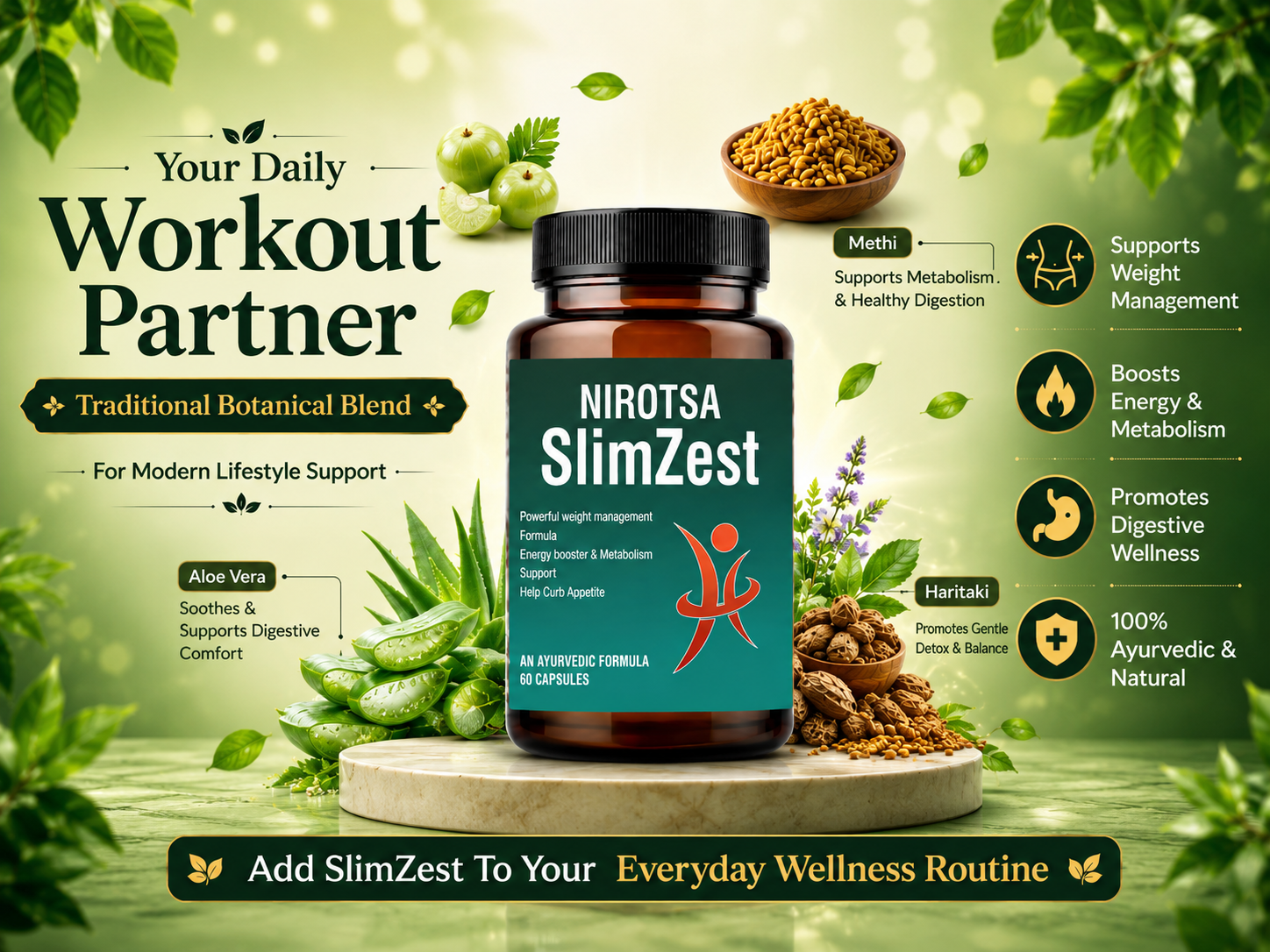 Nirotsa SlimZest Weight Loss Support Supplement | Helps Manage Appetite & Boost Metabolism | Herbal Capsules for Men & Women EBC image 1