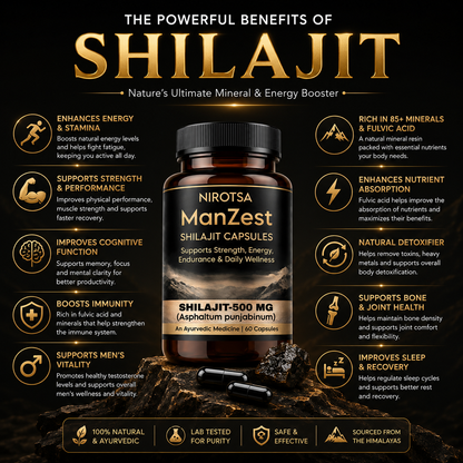 Manzest Shudh Shilajit Ayurvedic Capsules For Men, Stamina, Strength & Performance