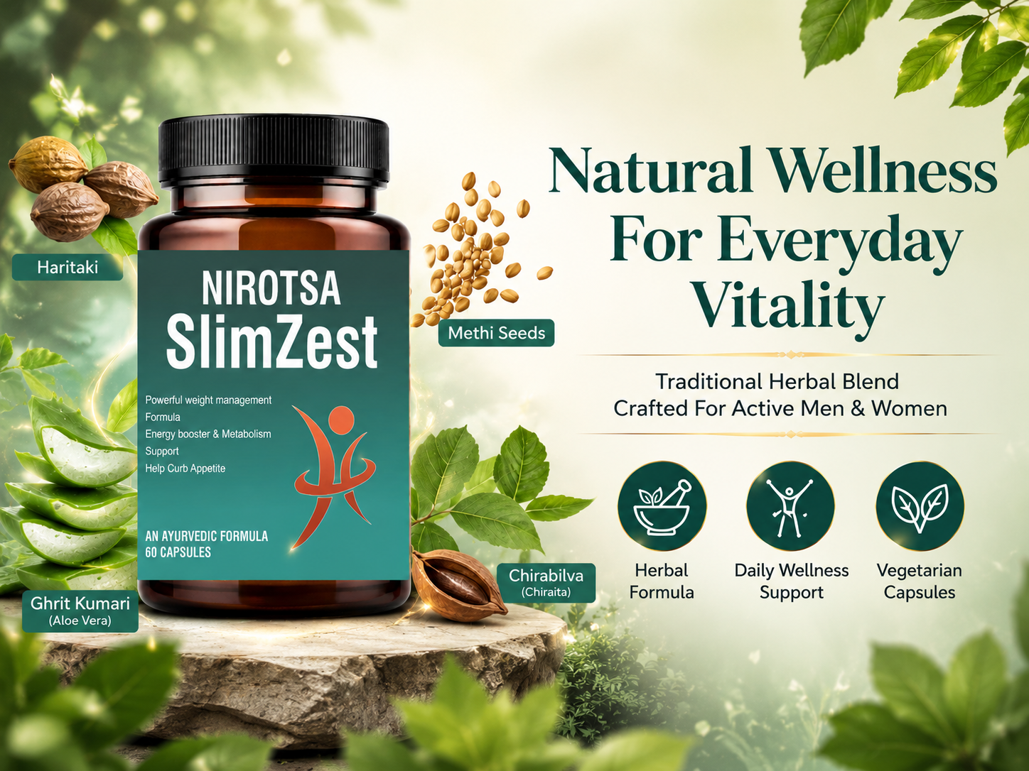 Nirotsa SlimZest Weight Loss Support Supplement | Helps Manage Appetite & Boost Metabolism | Herbal Capsules for Men & Women EBC image 7