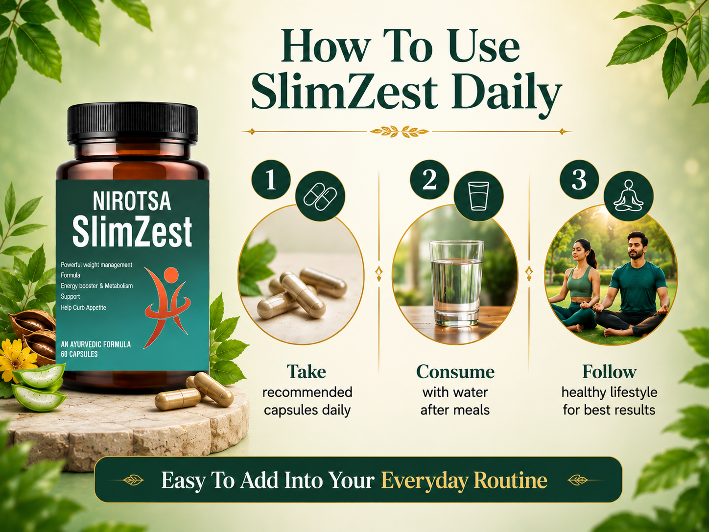 Nirotsa SlimZest Weight Loss Support Supplement | Helps Manage Appetite & Boost Metabolism | Herbal Capsules for Men & Women EBC image 4